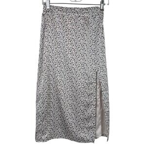 Abercrombie & Fitch Leopard Print Satin Midi Skirt Side Slit XS Grey‎ Clean Girl